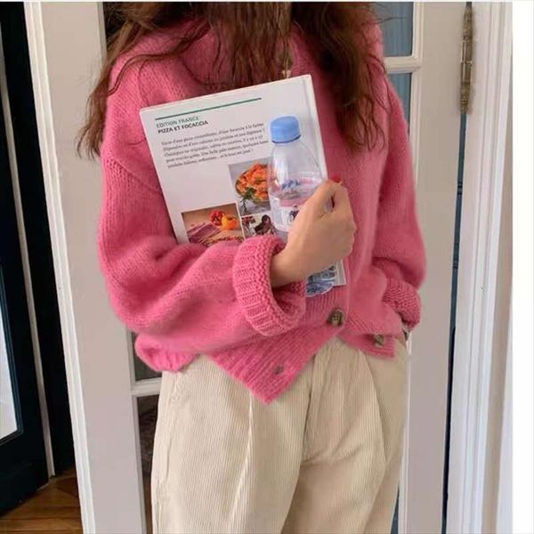 

harajuku pink cardigan women spring sweater o neck button loose woman korean style solid cropped coats, White;black