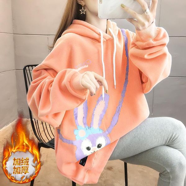 

winter fleece lovely print hooded sweatshirt for women hoodie women's hoodies & sweatshirts, Black