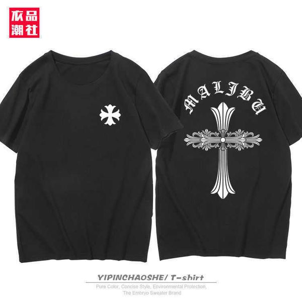 

chrome/hearts crosin and chao brand crosin short sleeve t-shirt men's women's pure cotton cross couple's dress ins super fire, White;black