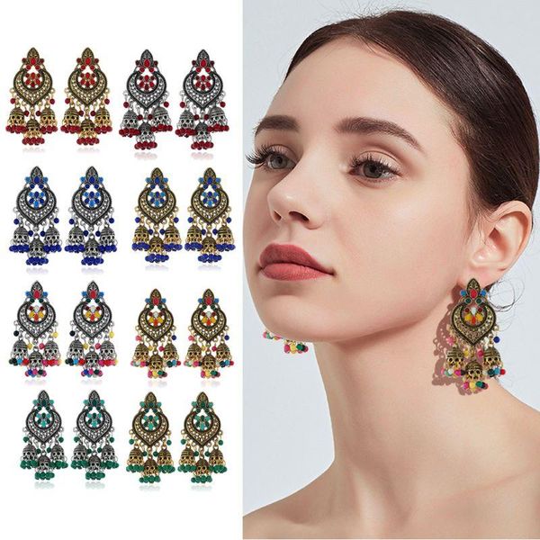 

dangle & chandelier retro bollywood kundan jhumka jhumki drop earrings gypsy fashion jewelry, Silver