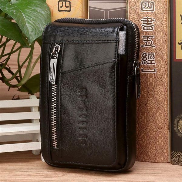 

genuine leather men hip bum belt purse fanny pack pouch mini cell mobile phone pocket cigarette case hook