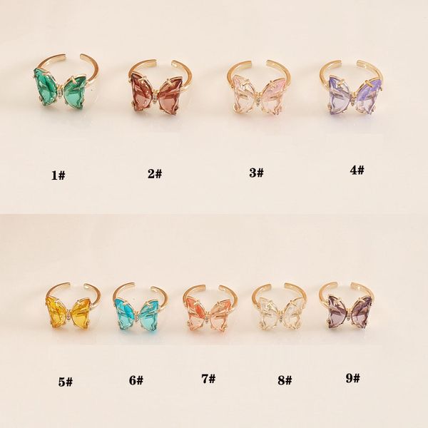 

butterfly ring purple fashion temperament sweet romantic female jewelry girl wedding gift 9 colors, Golden;silver