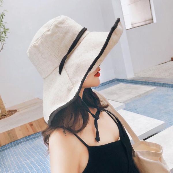

wide brim hats women sun-protection bucket great shade drawstring female vacation caps leisure fashion fisherman lady all-match simple, Blue;gray