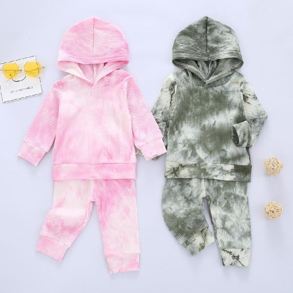 

clothing sets autumn toddler baby boys girls solid tie-dye hoodie +pants kids outfits tracksuit children's clothes 1 2 3 4 years, White