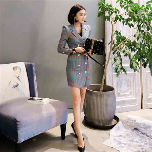 

women's suits & blazers summer double breasted dress fashion women hit color striped bodycon work coat formal notched collar ol su, White;black