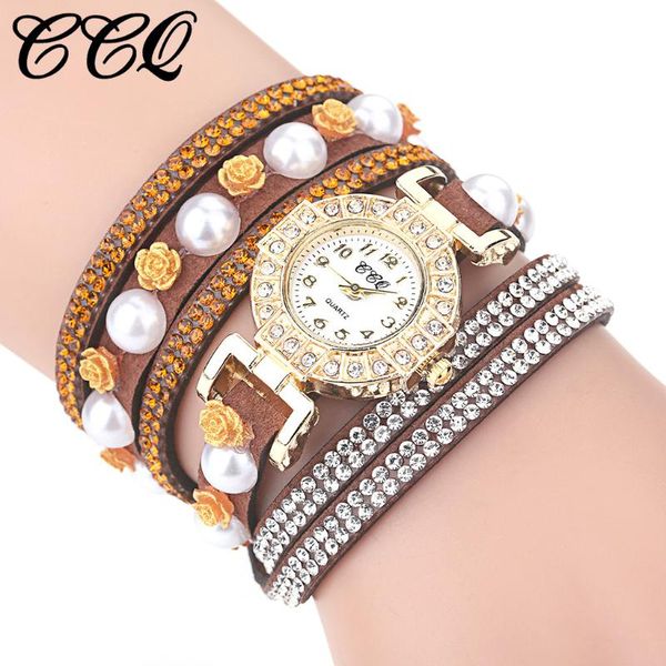 

women watch shining rhinestone imitation pearl flower band quartz bracelet femme dorado #l wristwatches, Slivery;brown