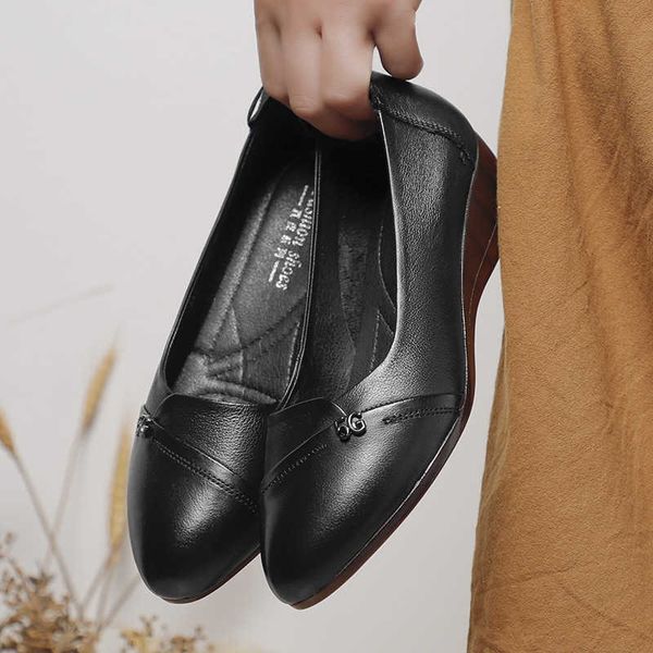 

cow leather shallow mouth single sho women's slope heel pointed middle comfortable for working women