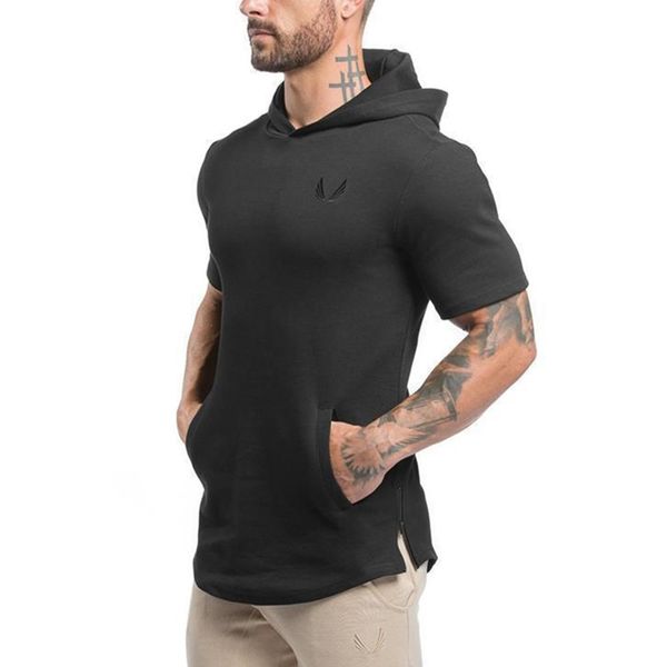 

men's hoodies & sweatshirts muscle ability breathable execution with hood hoodie short sleeve sweat absorption of moisture in the open, Black