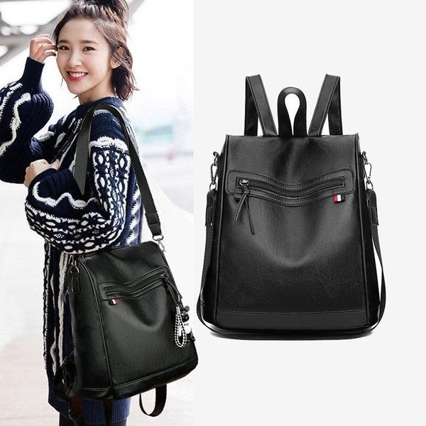 

backpack women's pu leather fashion school backpacks large capacity female's travel bag mochila female