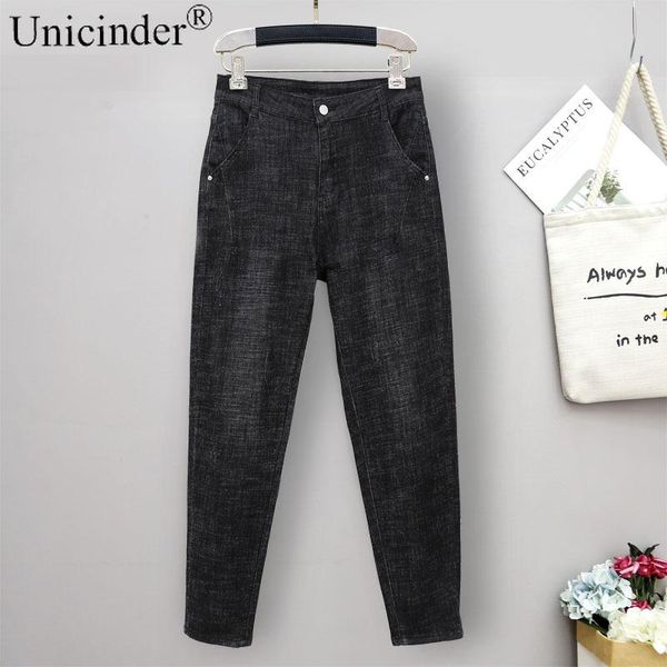 

unicinder 2021 plus size jeans women's loose harem pants full length high waisted women denim jeans# 3370, Blue