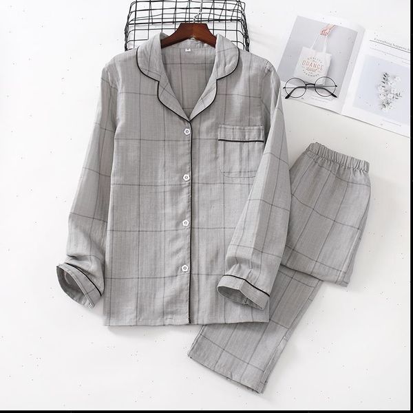 

casual couple lattice 100% womens sleepwears cotton pajamas suit mens autumn long sleeve ladies japanese, Black;red