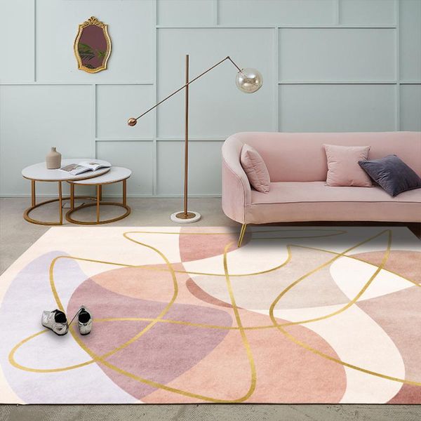 

carpets 2021 fashion modern light luxury pink gold line girl bedroom kitchen living room bed carpet floor mat customization
