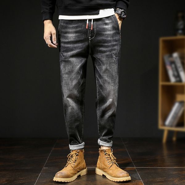 

large size stretch harem young fall/winter loose and fatty increase men trendy small feet jeans dropship, Blue