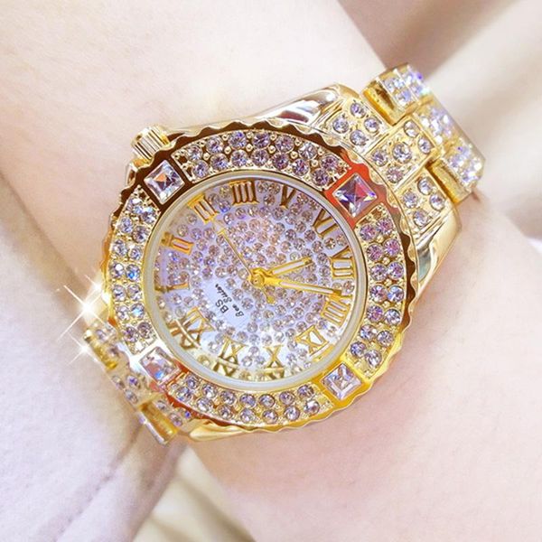 

wristwatches women watches diamond gold watch ladies wrist rhinestone women's bracelet female relogio feminino, Slivery;brown