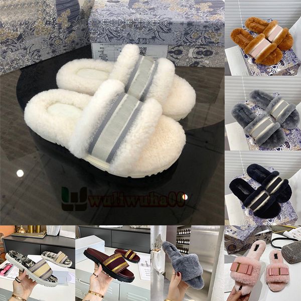 

fur sandals autumn winter womens slippers fashion luxurys designers furry slides gear flat bottom slide ladies girl home outdoor sandal fluf, Black