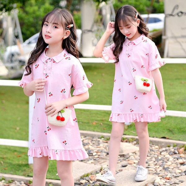 

spring autumn summer girls kids cherry printing dress comfortable cute baby clothes vestidos children clothing girl's dresses, Red;yellow