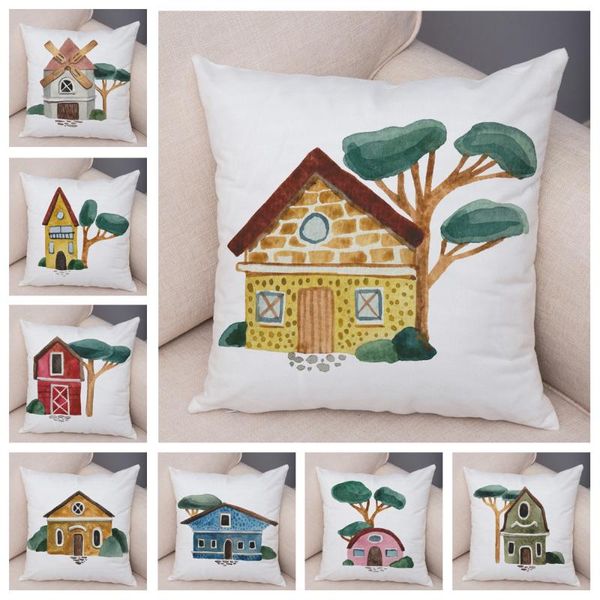 

nordic country house room cushion cover for sofa home car decor art plant pillowcase soft plush cartoon tree pillow case 45x45cm cushion/dec