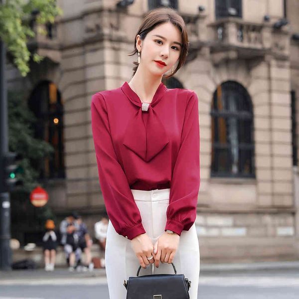 

shirts ladies bow white collar red purple blouses for spring elegant design long shirt sleeve