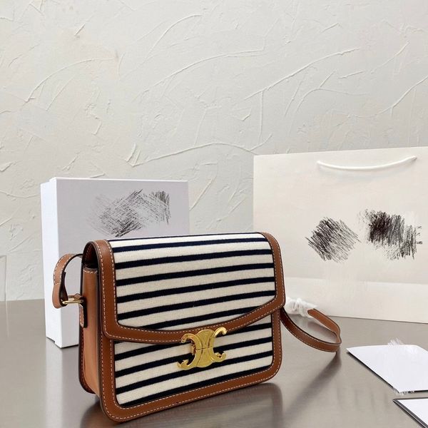 

2021 new c arc de triomphe beancurd bag striped fabric cowhide messenger bag zmm