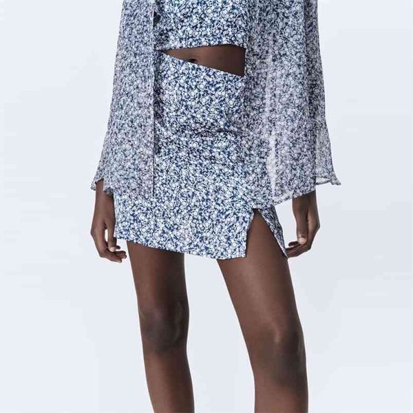 

women summer sweet print a-line skirts za floral back zipper split fork female vintage street mini skirt clothing 210513, Black;gray