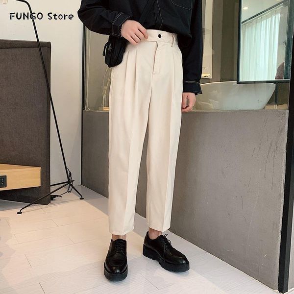 

summer thin straight casual pants men's fashion solid color business dress men streetwear loose korean suit mens, Black