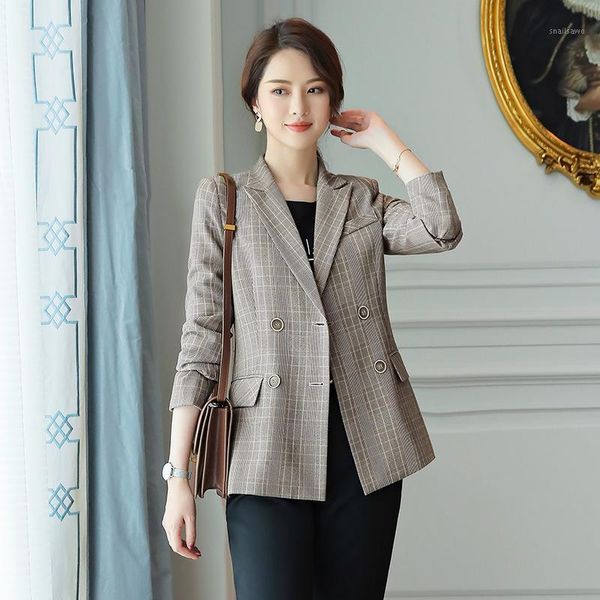 

women's suits & blazers spring autumn british wind office lady fashion double-breasted professional wear woman plaid suit jacket femal, White;black