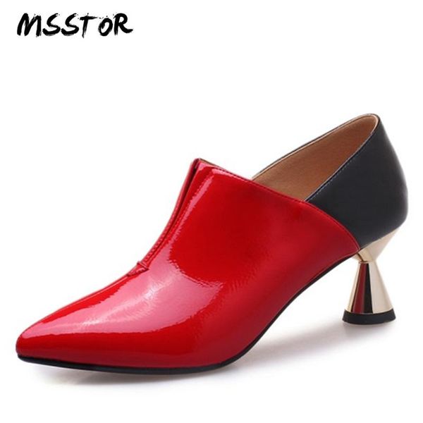 

two ways of wearing red shoes woman fashion pointed toe mixed colors 2021 spring strange style ladies pumps dress, Black
