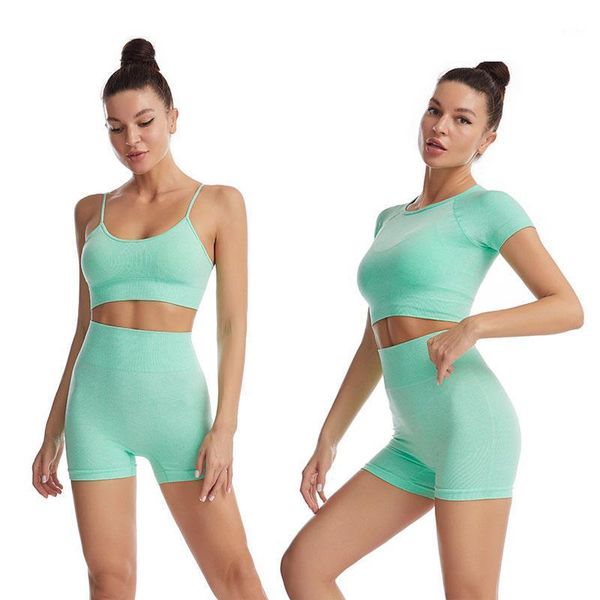 

yoga outfit women tracksuit solid set patchwork running fitness jogging t-shirt leggings sports suit gym sportswear workout clothes s-l