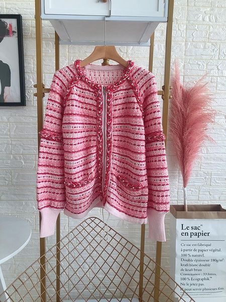 

women's sweaters women sweater 2021 fashion designer knitting shirt pearl puff sleeve striped pink cardigan, White;black