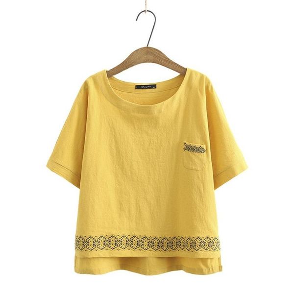 

women's t-shirt plus size short sleeve summer tshirts full cotton embroidery oversized a-line vintage shirts, White