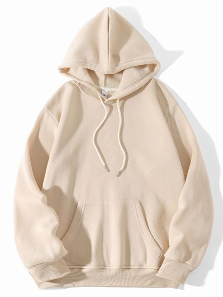 

solid kangaroo pocket thermal lined drawstring hoodie n0k6#, White;black