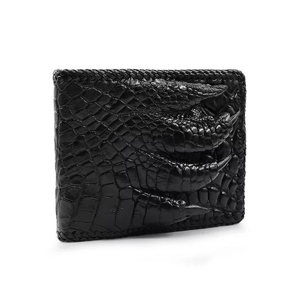 

wallets unique 3d claw designer genuine crocodile skin men short clutch purse exotic alligator leather male card holder wallet for man, Red;black