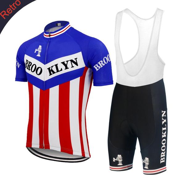 

racing sets broo klyn retro men's cycling jersey set professional team bicycle clothes 9d gel breathable pad triathlon mountain bike we, Black;blue