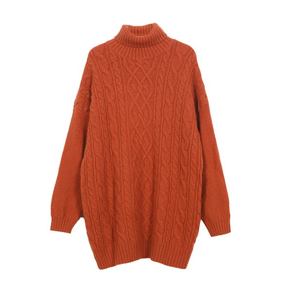 

women sweater turtle neck pullover long sleeve casual winter loose purple beige orange yellow cable m0210 210514, White;black