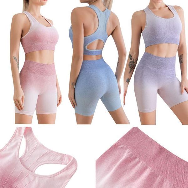 

yoga outfit bra+ shorts sports seamless two-piece suit women's tracksuit set running fitness cycling vest sport leggings