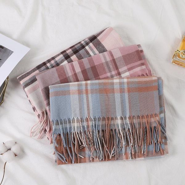 

scarves plaid cashmere scarf women warm shawls and wraps bufanda thick blanket winter ladies pashmina elegant hijab fashion neckerchief, Blue;gray