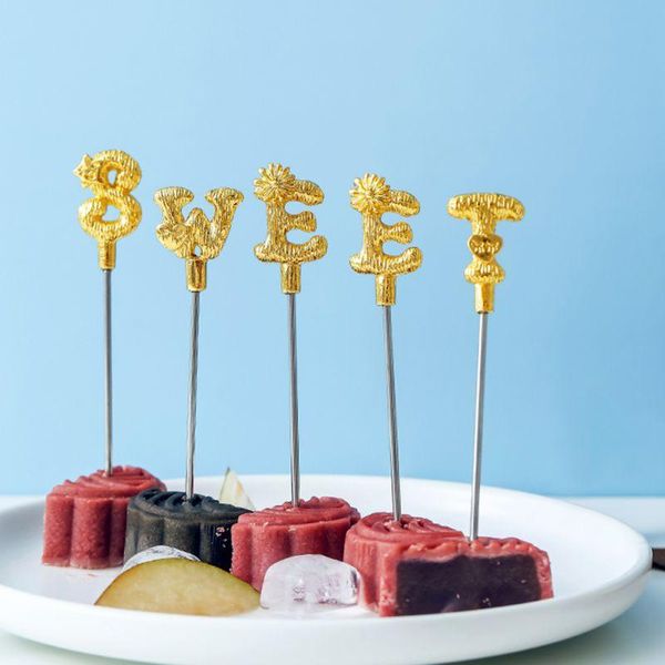 

forks stainless steel silver gold fruit set with holder pick for kids home