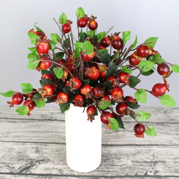 

decorative flowers & wreaths group of 5 artificial rosehip berries simulation pomegranate fruit floral accessories (red)