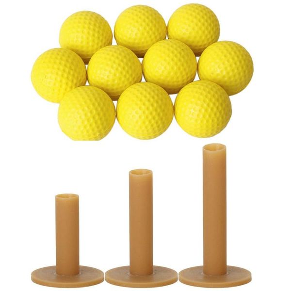 

golf training aids 10pcs yellow soft elastic indoor practice pu ball & 3x tees coffee durable tee driving range 60/ 70/ 80 mm
