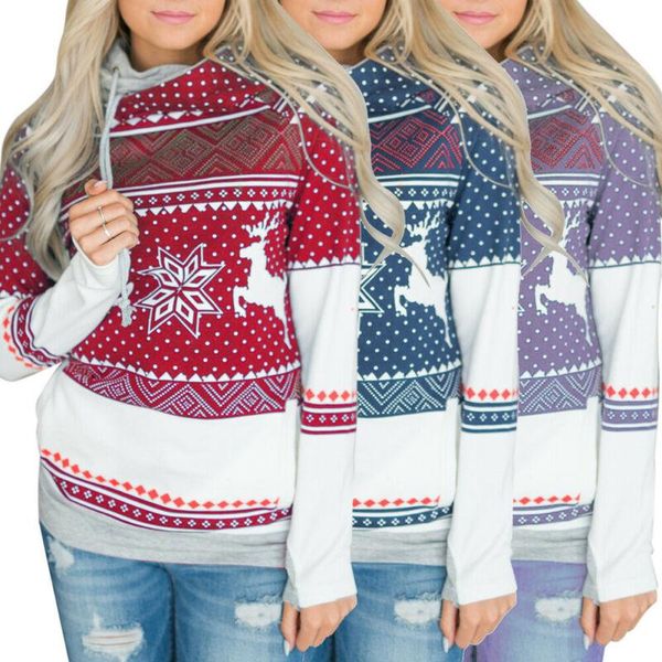 

women's hoodies & sweatshirts christmas deer sweatshirt hoodie xmas jumper pullover casual hooded, Black