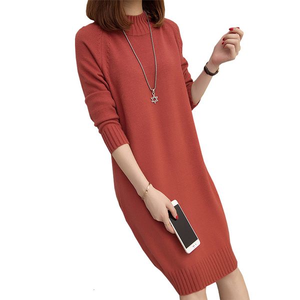 

women's t-shirt women turtleneck knitted sweater autumn winter solid loose ladies long pullovers sleeve female knitting dress, White