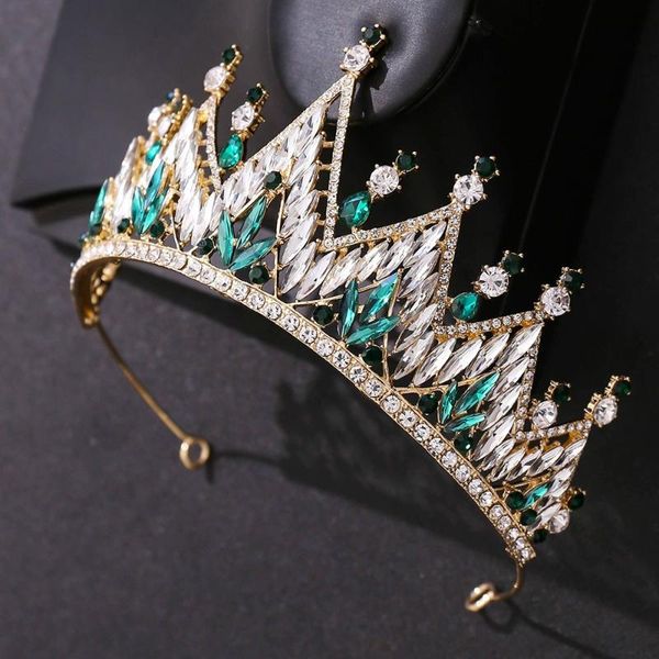

hair clips & barrettes baroque luxury sparkly green crystal bridal tiaras crown rhinestone girl pageant diadem bride headbands wedding acces, Golden;silver