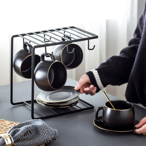 

cups & saucers european nordic style large capacity coffee cup saucer creative simple ceramic set with rack spoon water mug