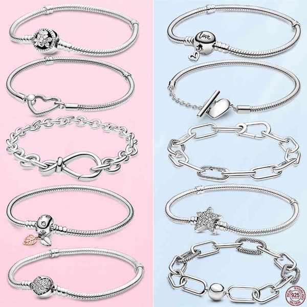 

sale 925 sterling silver heart snake chain fashion bracelets for women fit original classic charm beads jewelry gift, Golden;silver