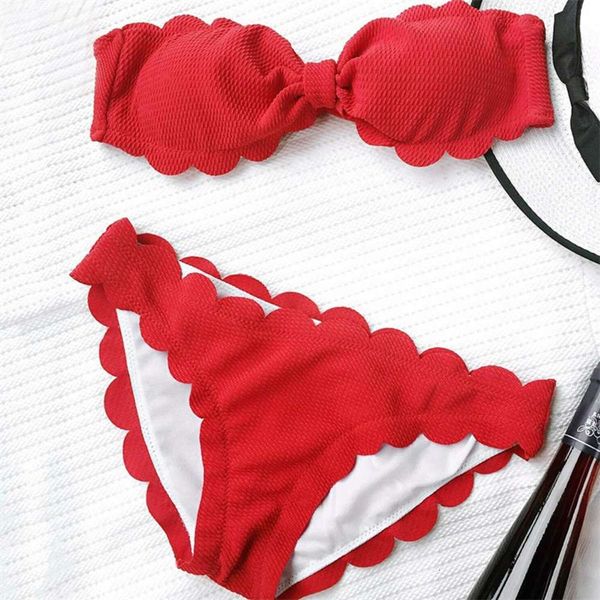 

summer blazer wave edge swimsuit solid bikini triangl swimwear, White;black