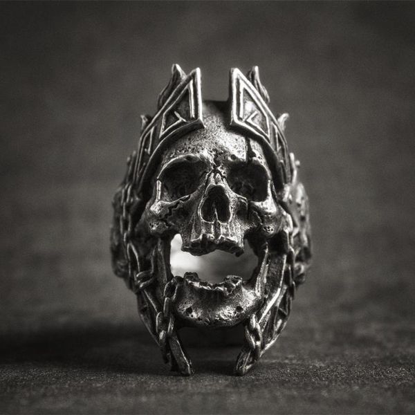 

cluster rings mythology warrior mars armor skull ring mens vintage ancient 316l stainless steel biker jewelry, Golden;silver