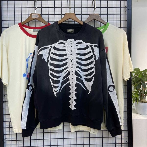 

men's hoodies 2022kapital new hirata hehong bone pullover sweater printed hip hop trendsetter coat, Black