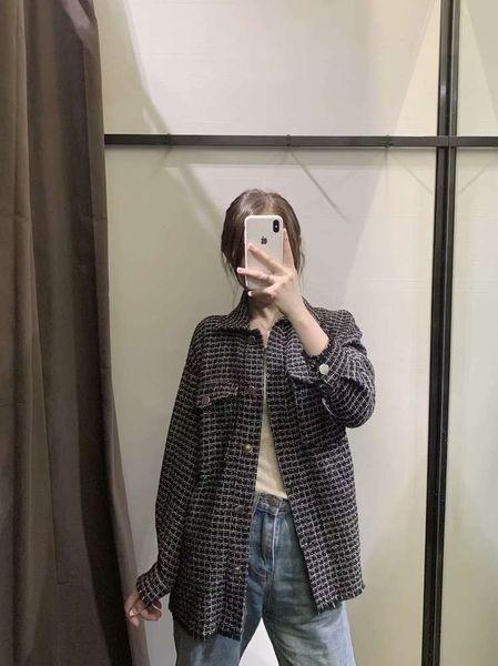 

autumn women's style small fragrance shirt tweed coat, Black;brown