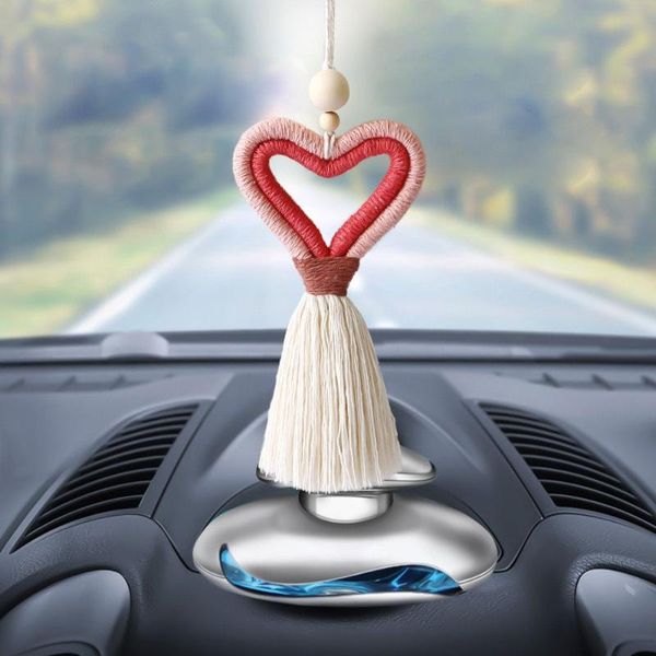 

Interior Decorations Boho Heart Car Rear View Mirror Hanging Wooden Bead Braids Wall Decor Colorful Handmade Weaving Auto Ornament