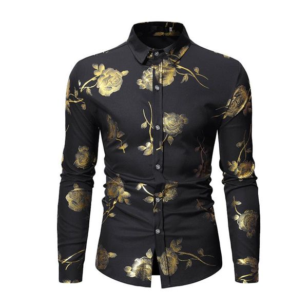 

men's casual shirts business social shirt trend brand fashion slim stamping long-sleeved, White;black